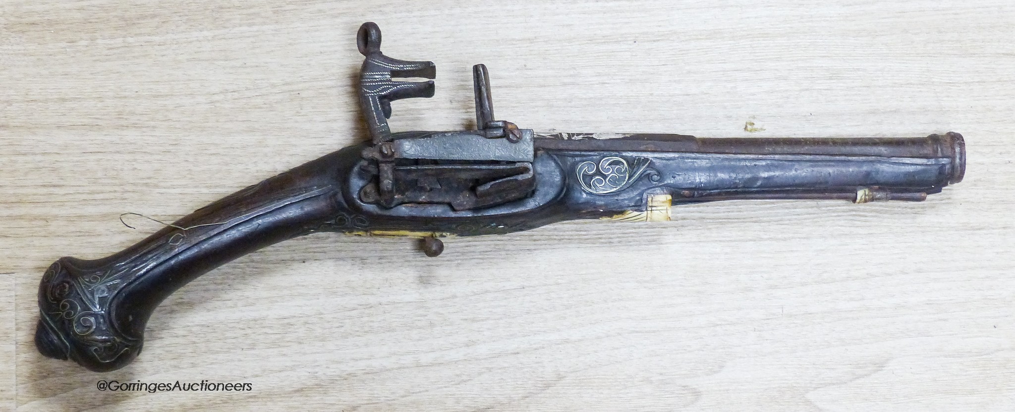 A Turkish market flintlock pistol, length 54cm